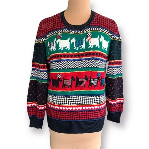 Vintage 90s Susan Bristol Scottie Dog Fair Isle Red Plaid Knit Sweater Large - Picture 12 of 12